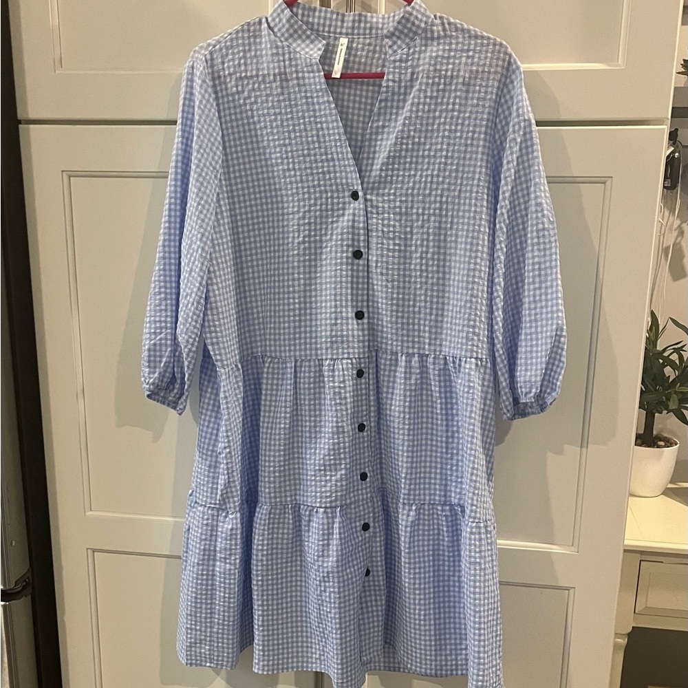 Beachsissi Blue Gingham Button-Down Dress